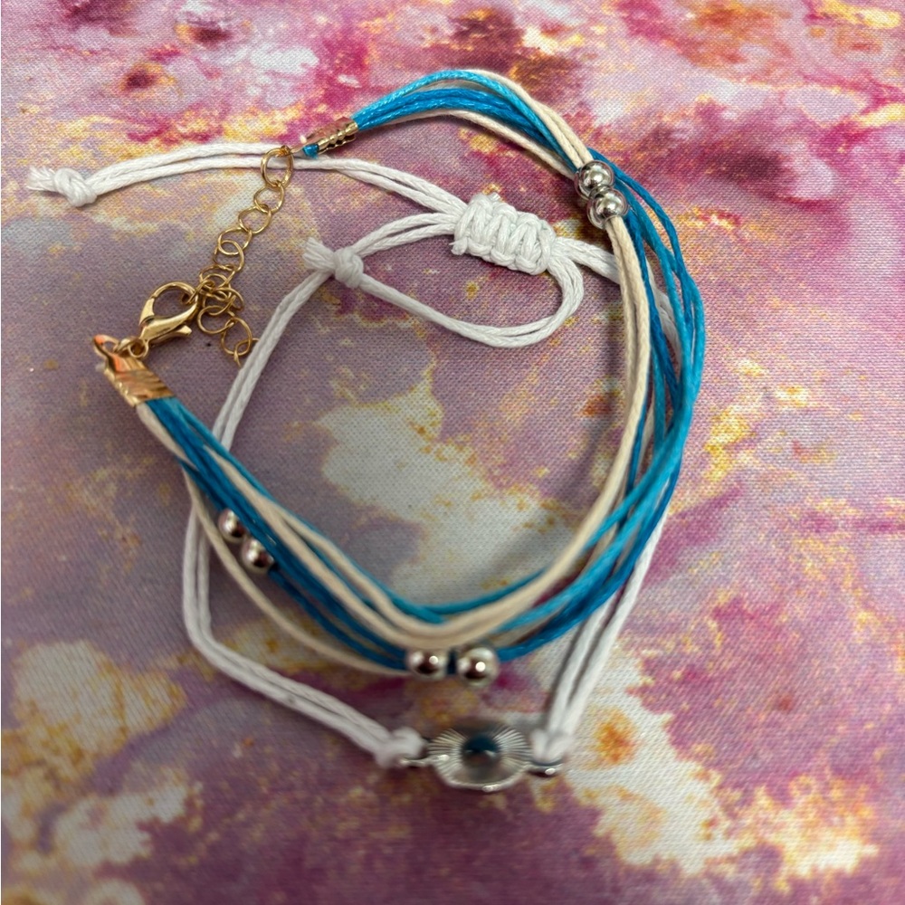 Blue and White Beaded Bracelet